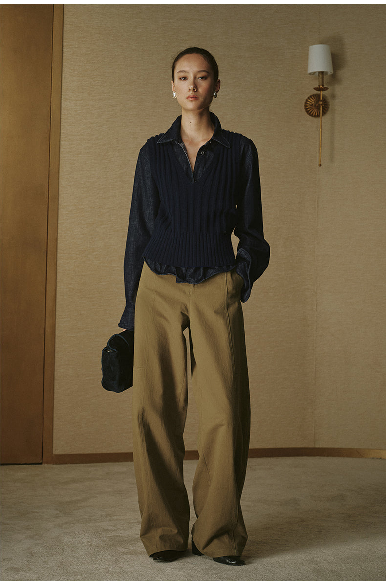 Curved Cotton Twill Trousers