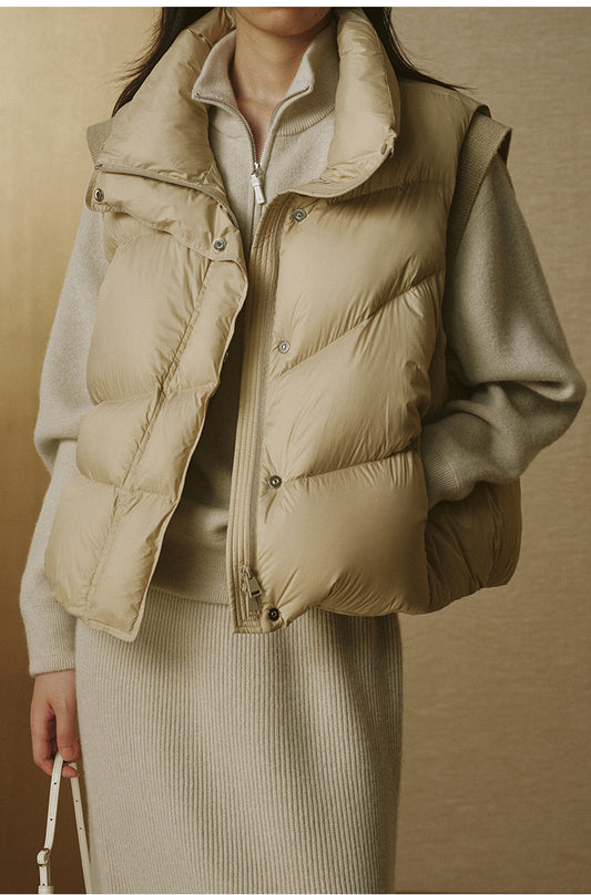 Lu Pan High-Collar Down Vest - Tea Brown