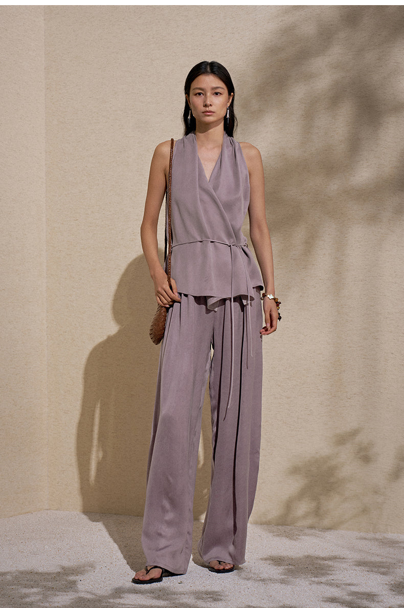 Cupro Elastic Wide Trousers