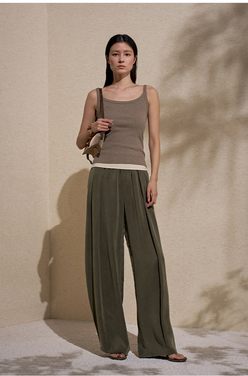 Cupro Elastic Wide Trousers
