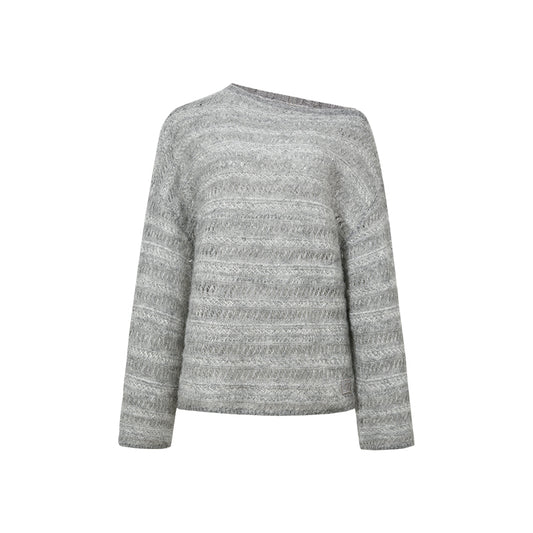 Ge Lian Ting Textured Stripe Sweater in Tonal Grey - flat lay