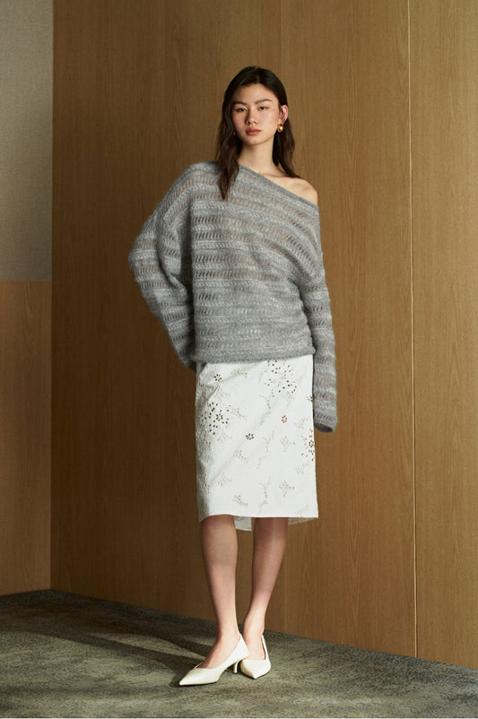 Ge Lian Ting Textured Stripe Sweater in Tonal Grey - view 1