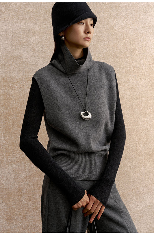 Pu Le Tian Draped Wool Vest - Stone Grey