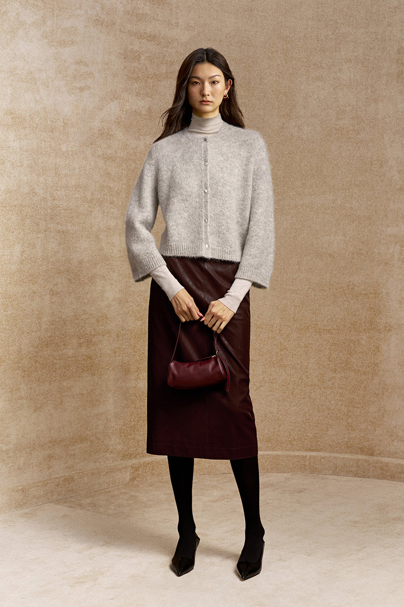 Xuanqing Cropped Alpaca Wool Cardigan in Mist Grey - view 1