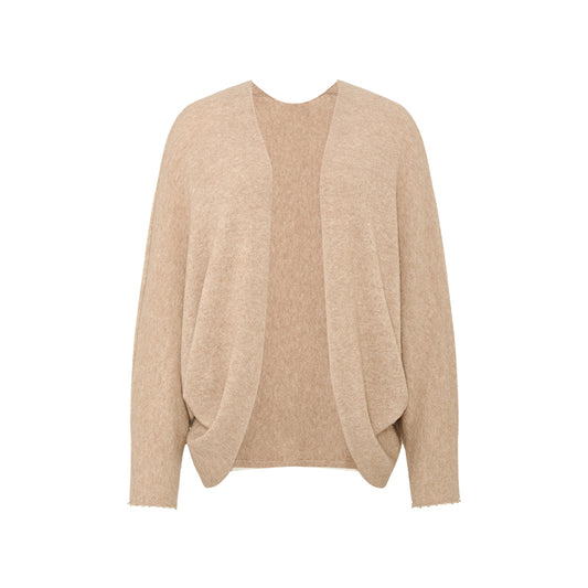 Zuidongfeng Batwing V-Neck Knit Cardigan in Beige Camel - collection hover