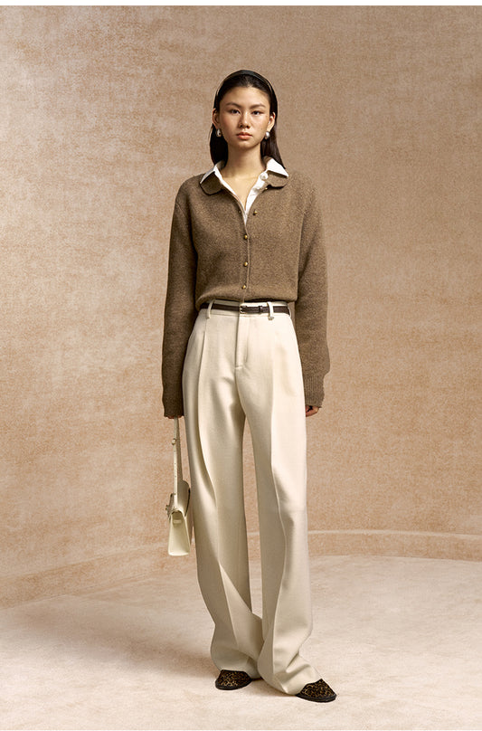 Duqing Peter Pan Collar Cardigan in Heather Camel - view 1