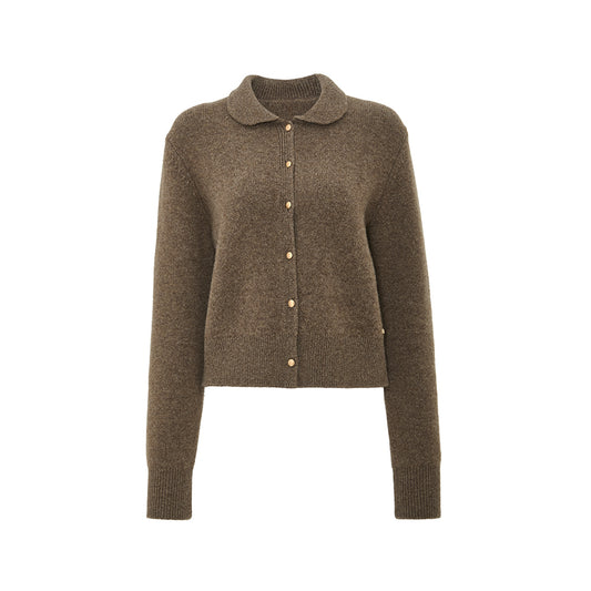 Duqing Peter Pan Collar Cardigan in Heather Camel - collection hover