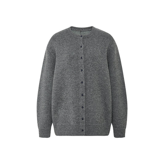 Mengheng Covered Button Knit Cardigan in Stone Grey - collection hover