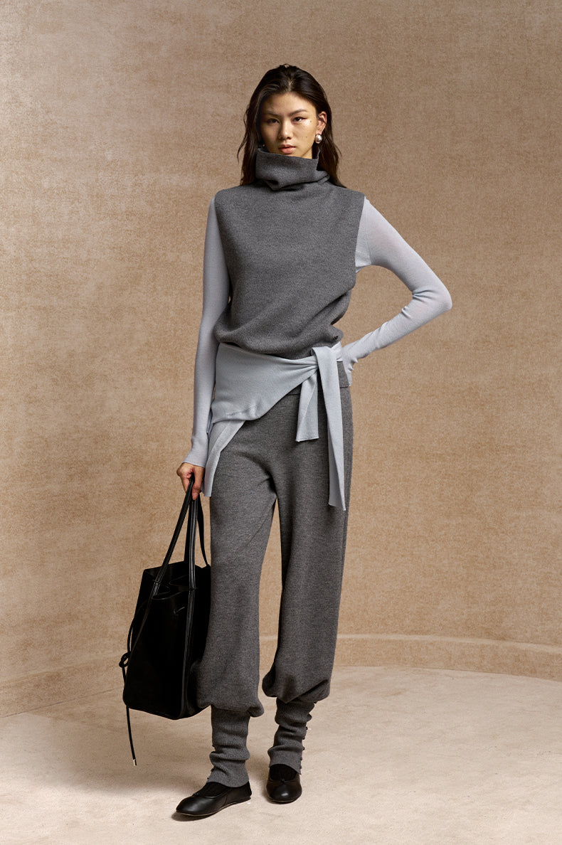 Santailing Wool Trousers with Leg Warmers in Stone Grey - view 1