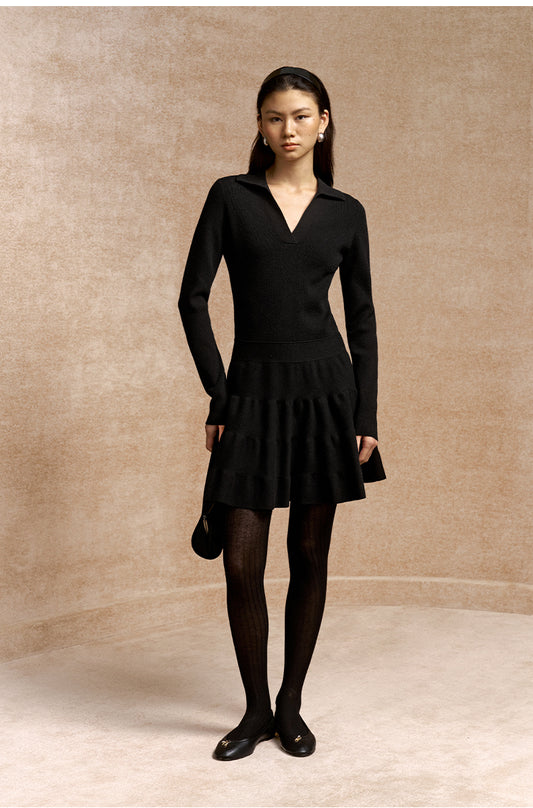 Xiang Si Gui Flared Knit Dress - Ink Black