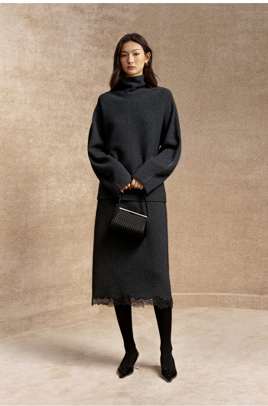 Yi Luo Xiang High-Neck Wool Sweater - Deep Smoky Grey