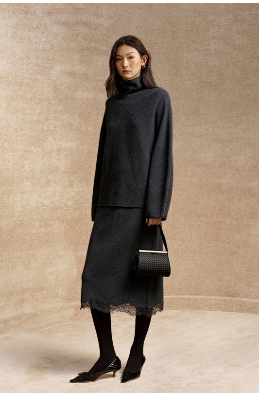 Yi Luo Xiang High-Neck Wool Sweater - Deep Smoky Grey