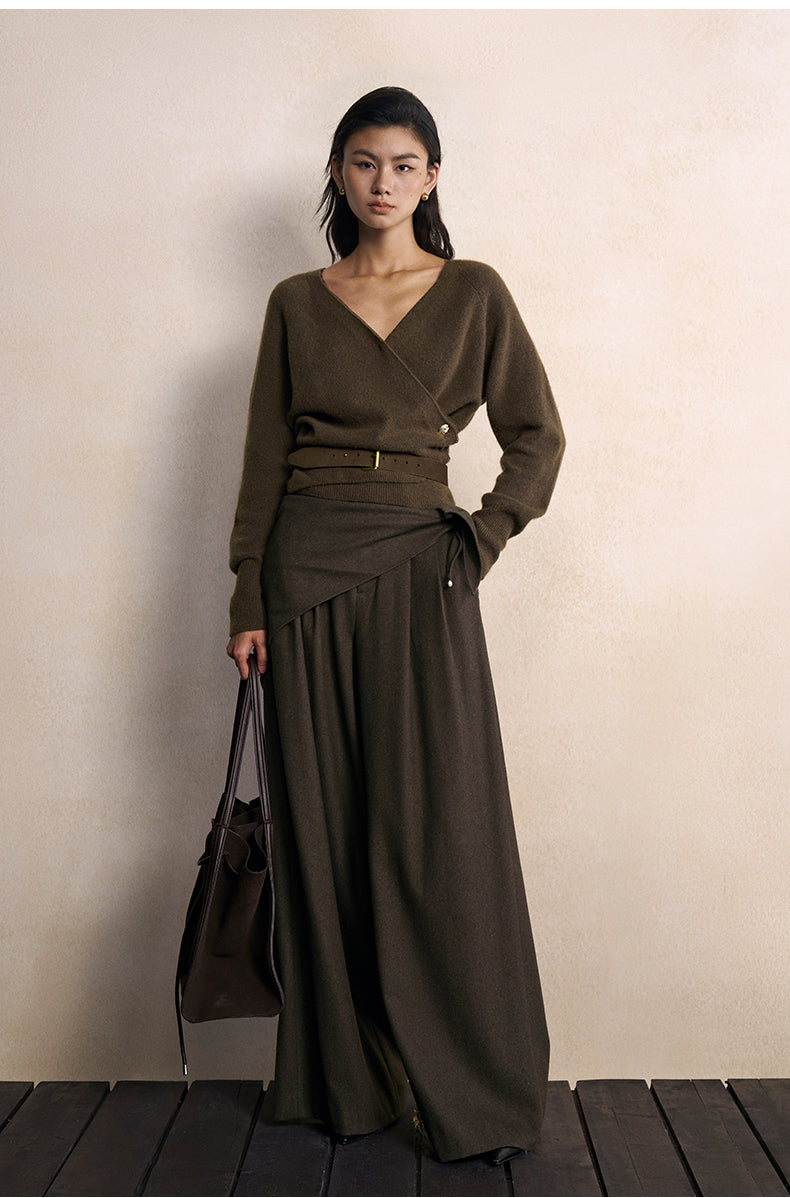 Ning Yue Dan Wrap Neck Sweater in Sage Green - view 1