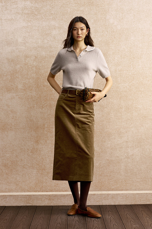 Yanyu Rounded Collar Knit Polo in Light Silver Grey - view 1