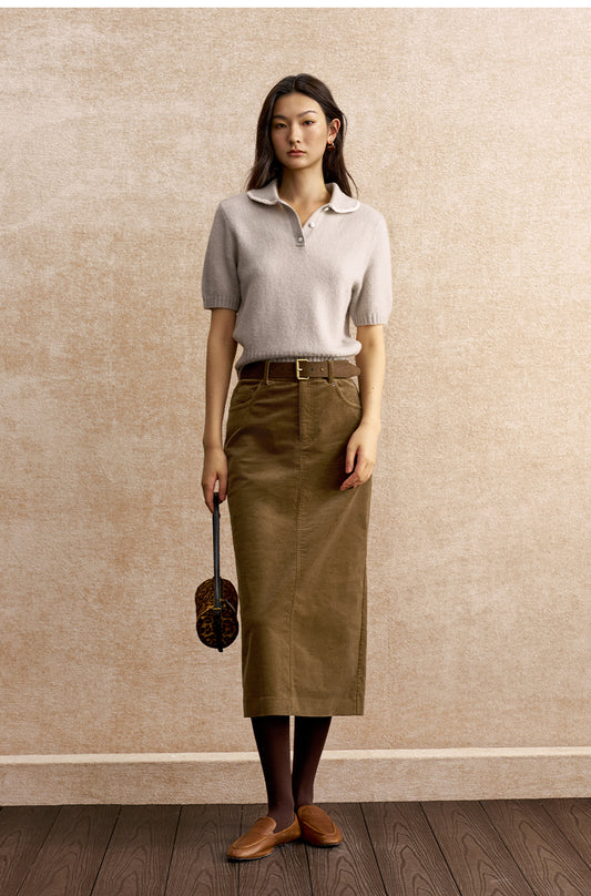 Yanyu Rounded Collar Knit Polo in Light Silver Grey - view 2