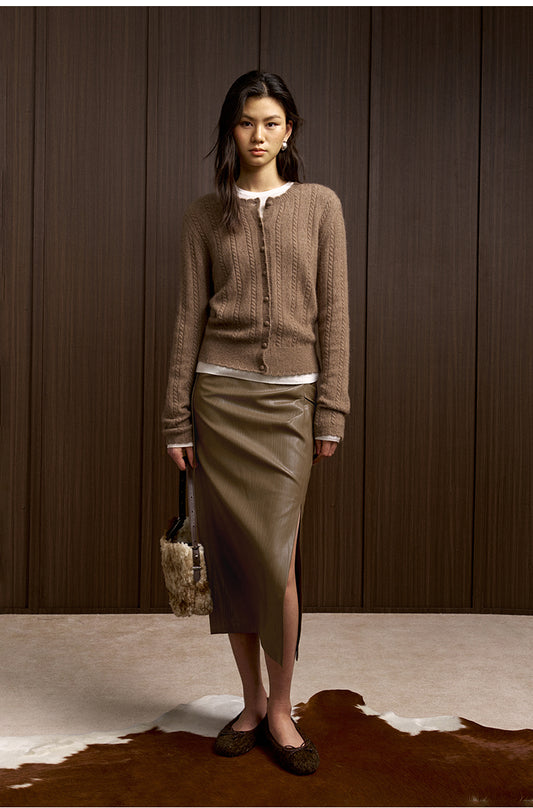 Yueshang Openwork Mohair-Blend Knit Cardigan in Light Tea Camel - view 1
