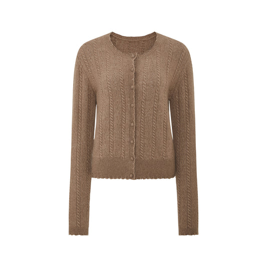 Yueshang Openwork Mohair-Blend Knit Cardigan in Light Tea Camel - collection hover