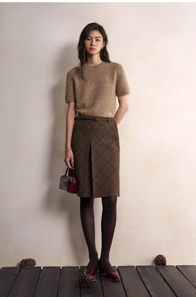 Yunshuiyou Textured Short Sleeve Knit Top in Natural Camel - view 1