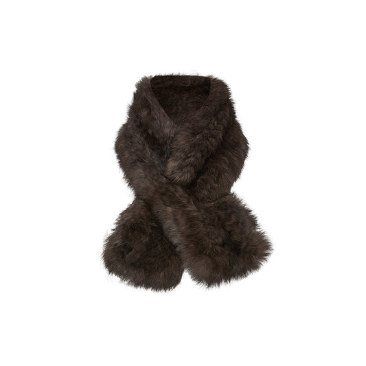 Shuanghua Rabbit Fur Loop Scarf in Ebony Brown - flat lay