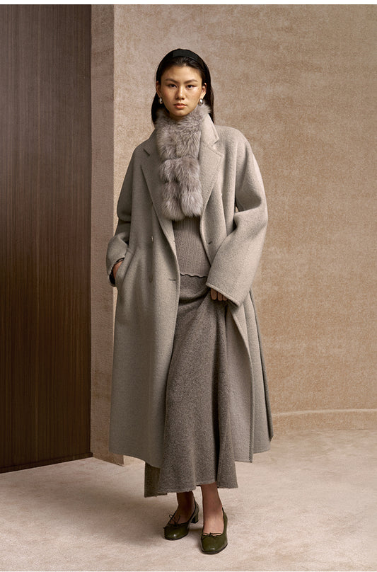 Xuexiang Fox Fur Pompom Scarf in Sand Grey - view 1
