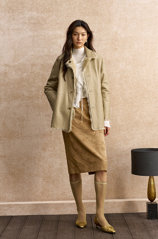 Jinlouqu Jacquard Wind Chime Skirt in Sand Khaki - view 1