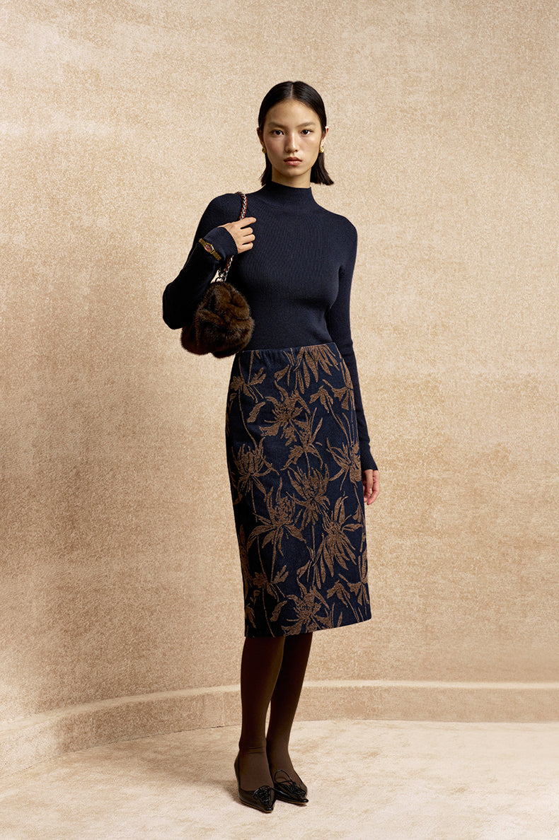 Dongfengqi Botanical Jacquard Skirt in Warm Coffee - view 1 - Warm Coffee