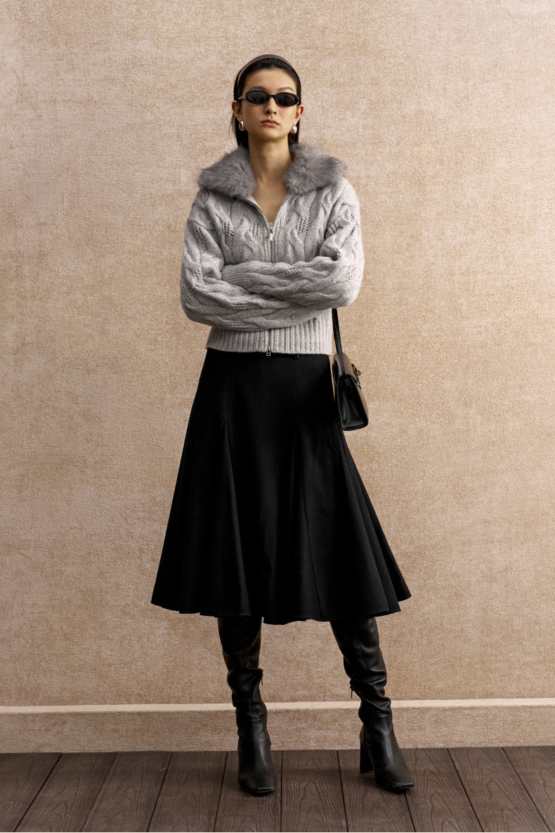 Shan Que Liu Godet Wool-Blend Skirt