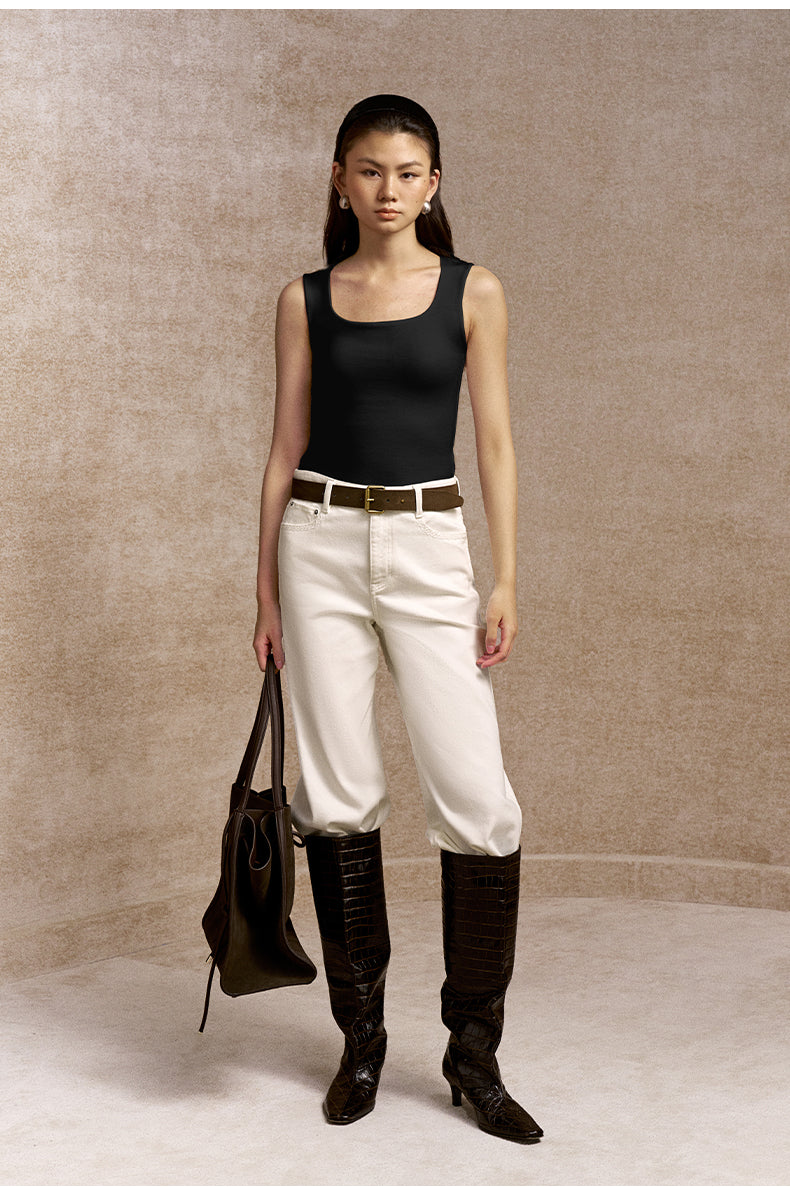 Fangxin Square Neck Padded Tank in Ink Black - view 1