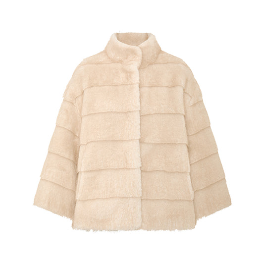 Tizuixiu Panelled Faux Fur Jacket in Honey Beige - flat lay