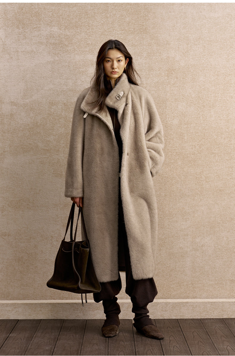Yuemi Convertible Collar Faux-Fur Coat in Misty Grey - view 1