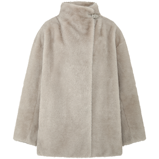 Chaomeng Cocoon Faux-Fur Wrap Jacket in Misty Grey - collection hover