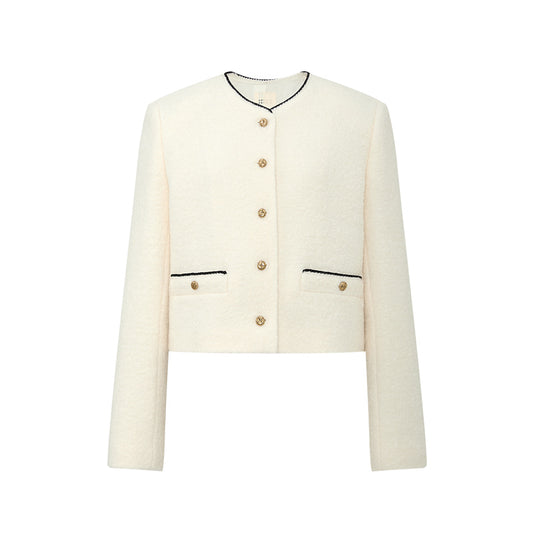 Lupanjin Contrast Trim Wool Jacket in Ivory White - flat lay