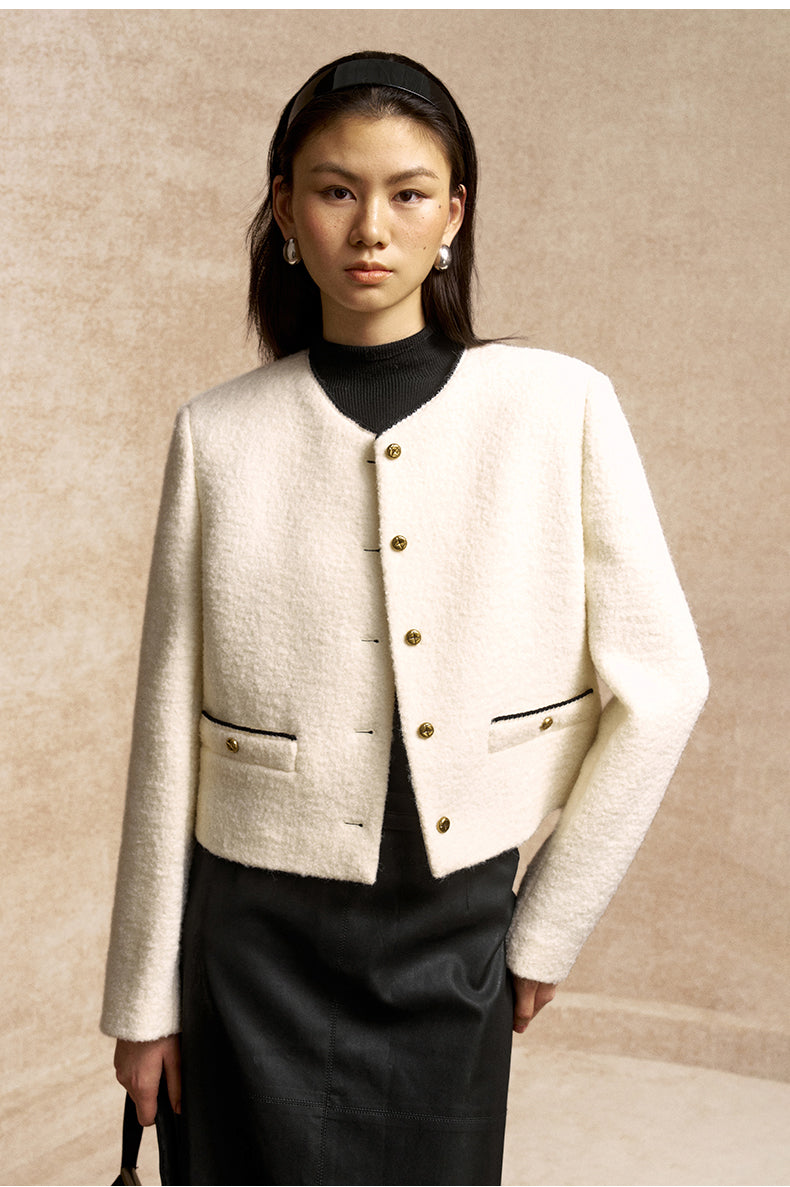 Lupanjin Contrast Trim Wool Jacket in Ivory White - view 1