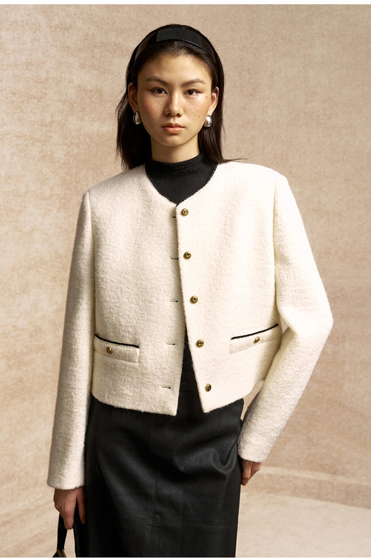 Lupanjin Contrast Trim Wool Jacket in Ivory White - view 1