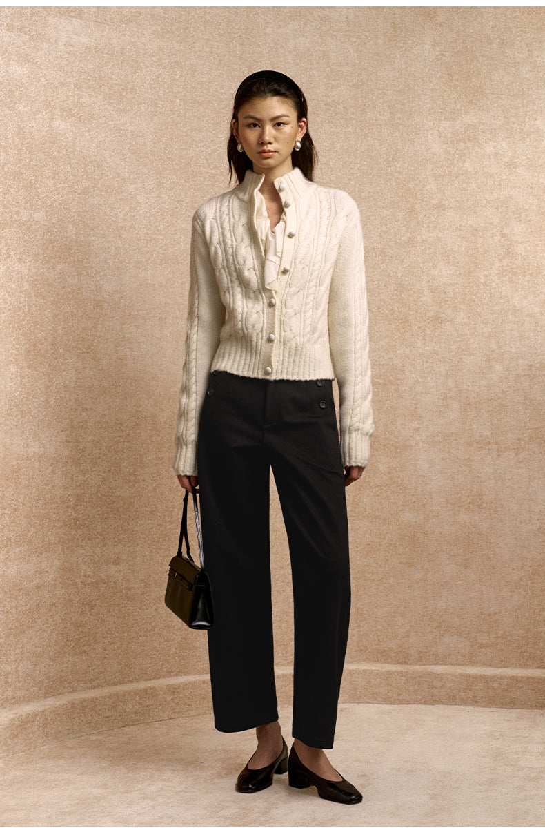 He Ye Bei Button-Detail Cropped Pants - Deep Ink Black