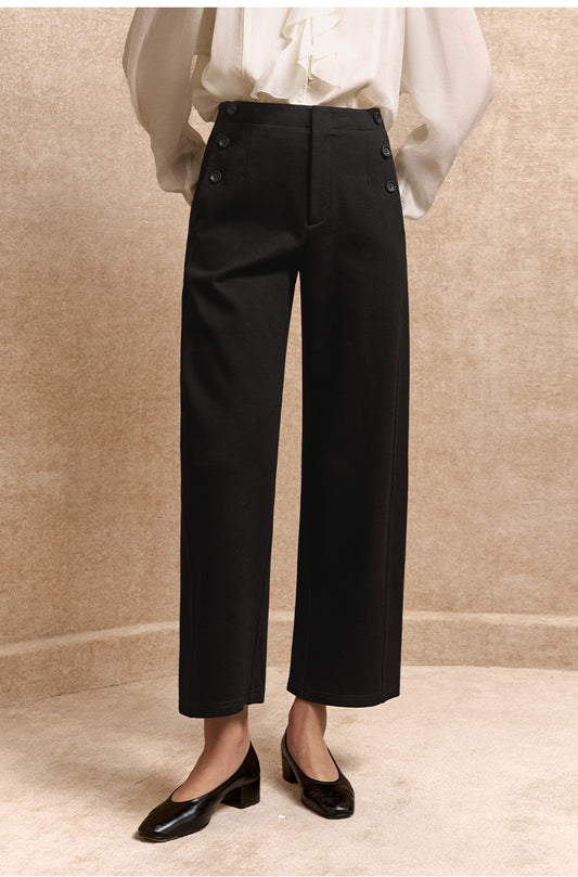 He Ye Bei Button-Detail Cropped Pants - Deep Ink Black