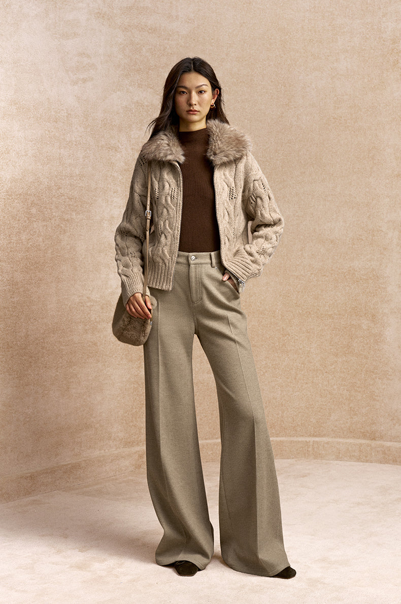 Maixiu Ribbed Corduroy Flared Trousers in Light Tea Camel - view 1