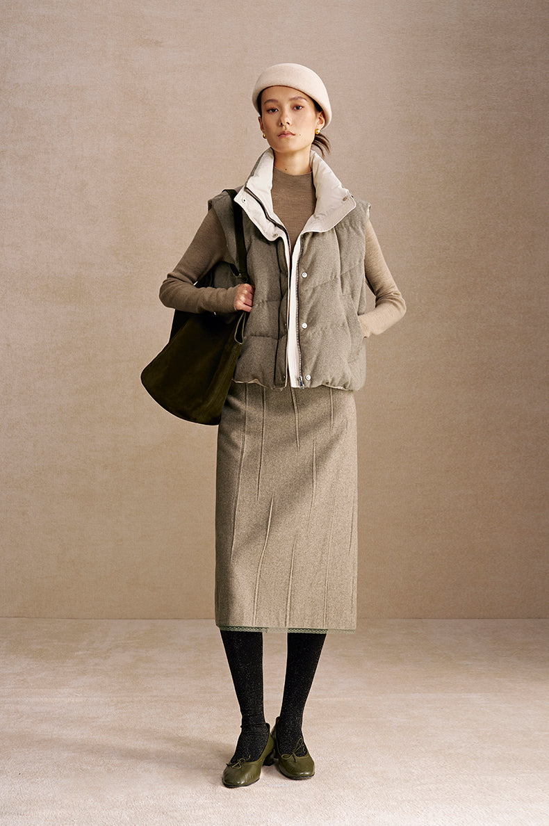 Shan Ting Yan Wool Down Vest in Deer Camel - view 1