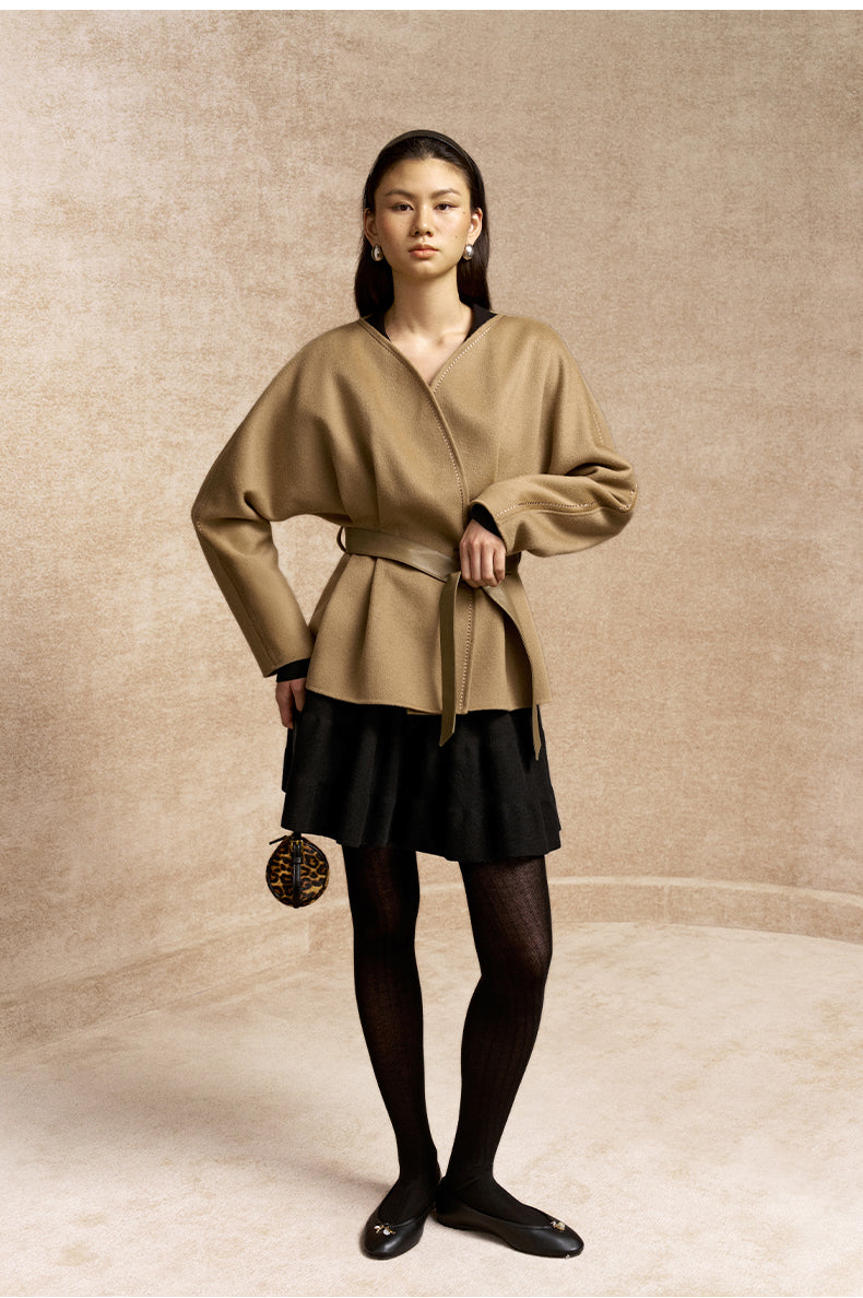 Ranranyun Fitted Flared Wool Jacket in Frosted Apricot Camel - view 1