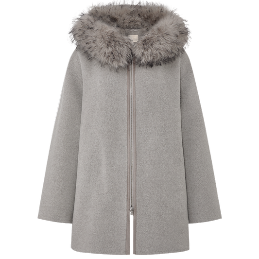 Yuemingzhong Hooded Wool Blend Zip Coat in Light Ink Gray - flat lay