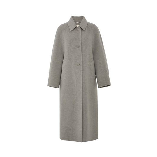 Hexiangyue Sculpted Wool Blend Coat in Light Ink Gray - flat lay