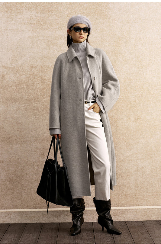 Hexiangyue Sculpted Wool Blend Coat in Light Ink Gray - view 1 - Light Ink Gray