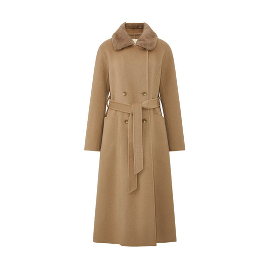 Xunyaocao Detachable Collar Wool Blend Coat in Frosted Apricot Camel - flat lay
