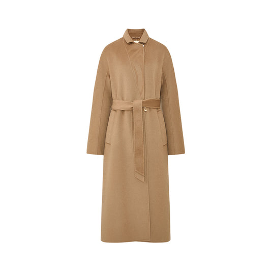 Yao Hua Man Belted Wool Coat in Classic Camel - flat lay