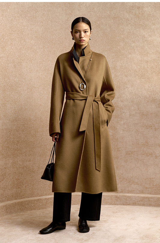 Yao Hua Man Belted Wool Coat in Classic Camel - view 1