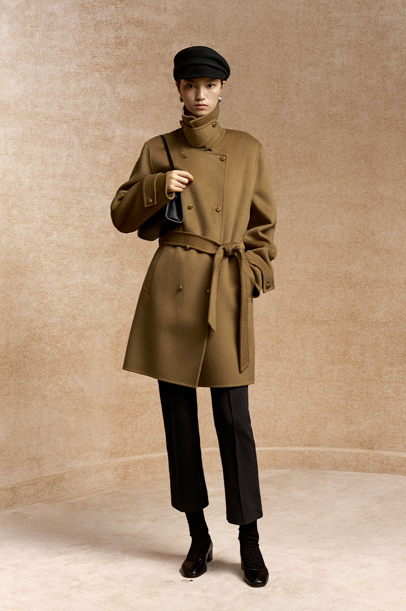 Meinong Belted Double-Breasted Wool Coat in Classic Camel - view 1
