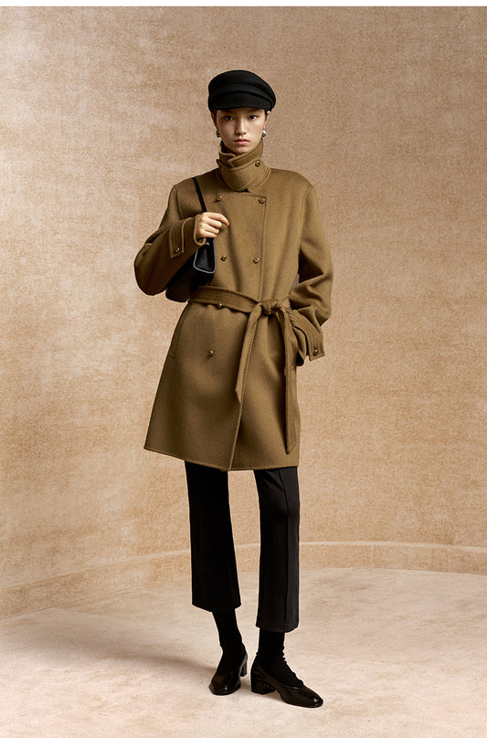 Meinong Belted Double-Breasted Wool Coat in Classic Camel - view 2