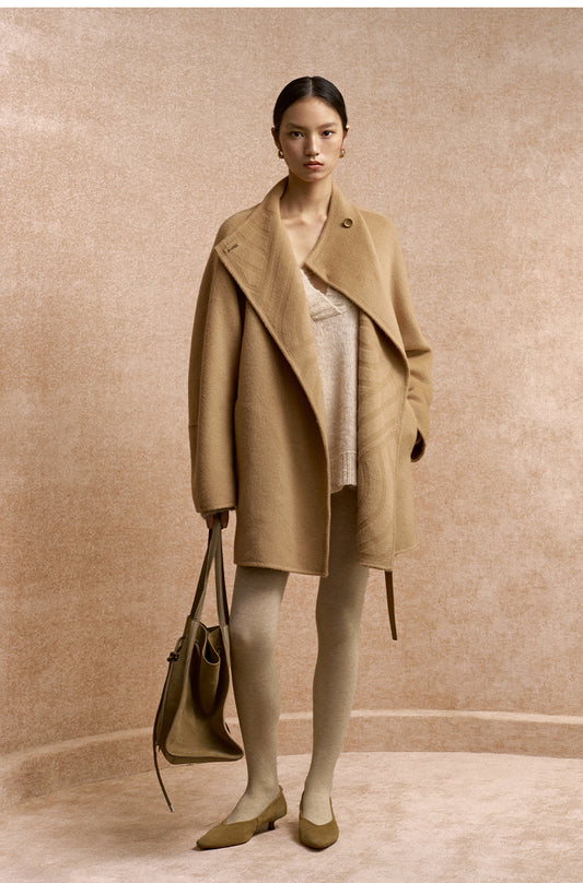 Ting Feng Yu Convertible Collar Coat in Frosted Apricot Camel - view 1