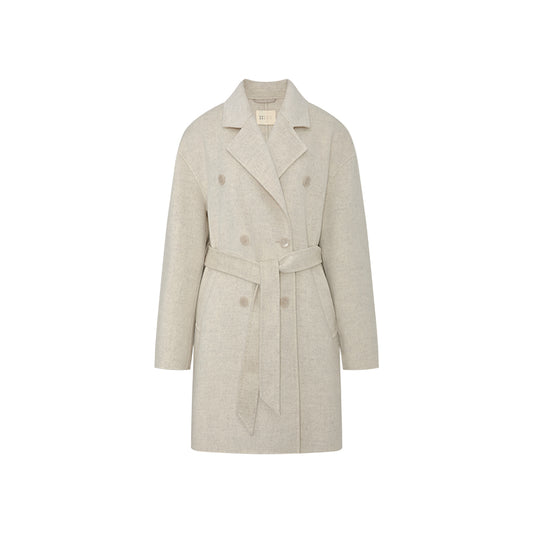 Xi Chuang Zhu Belted Wool Coat - Natural White flat view