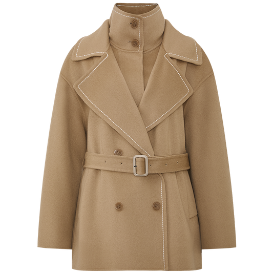 Du Yi Lou Layered Wool Coat in Frosted Apricot Camel - flat lay